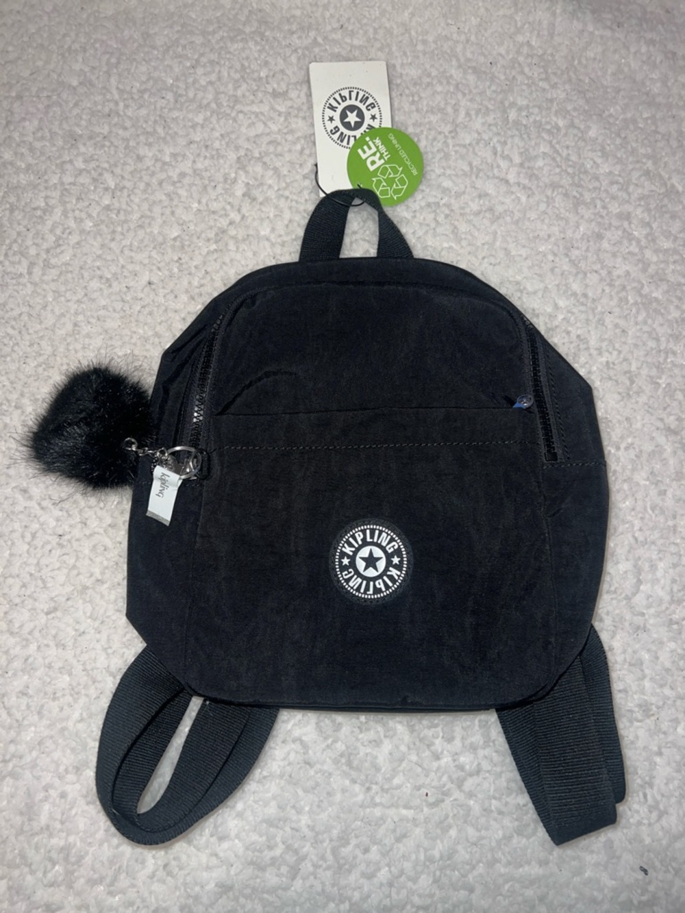 Kipling Black Mini Backpack with Pom Accent